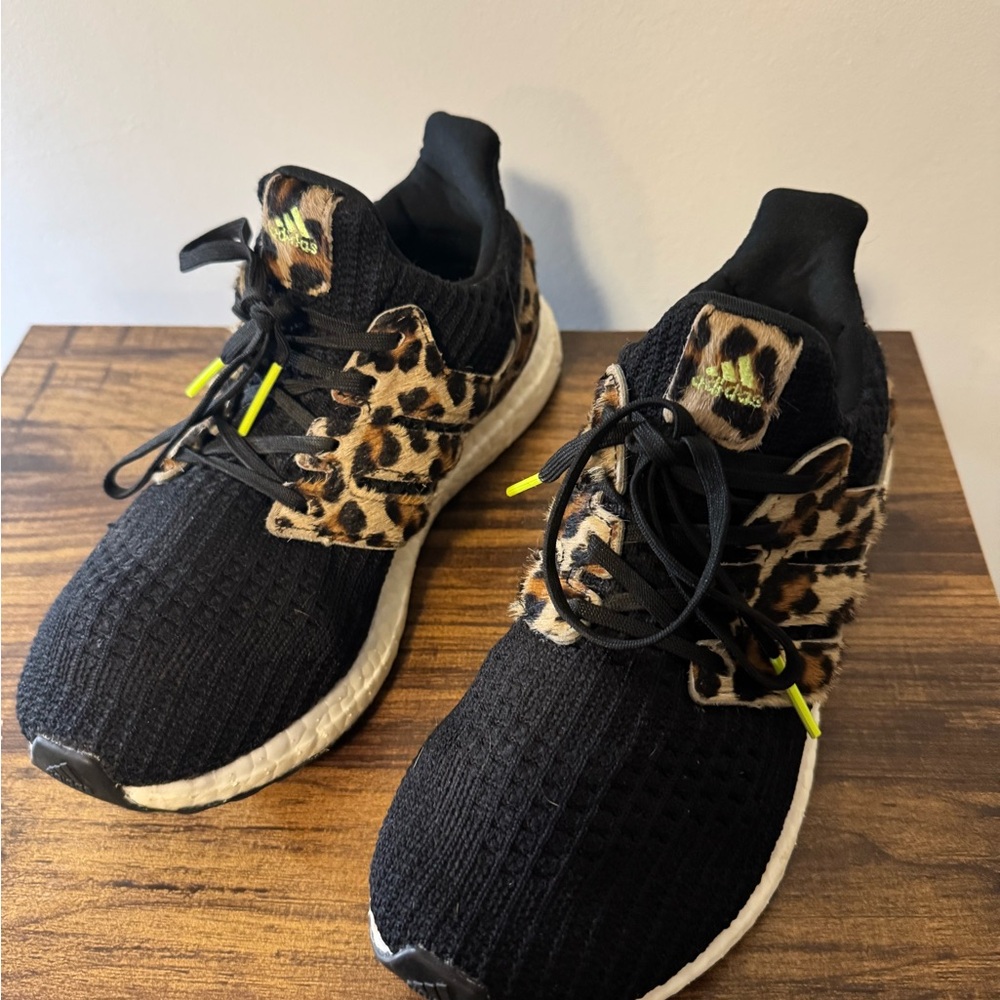 Adidas Black and Leopard Accent Running Shoes